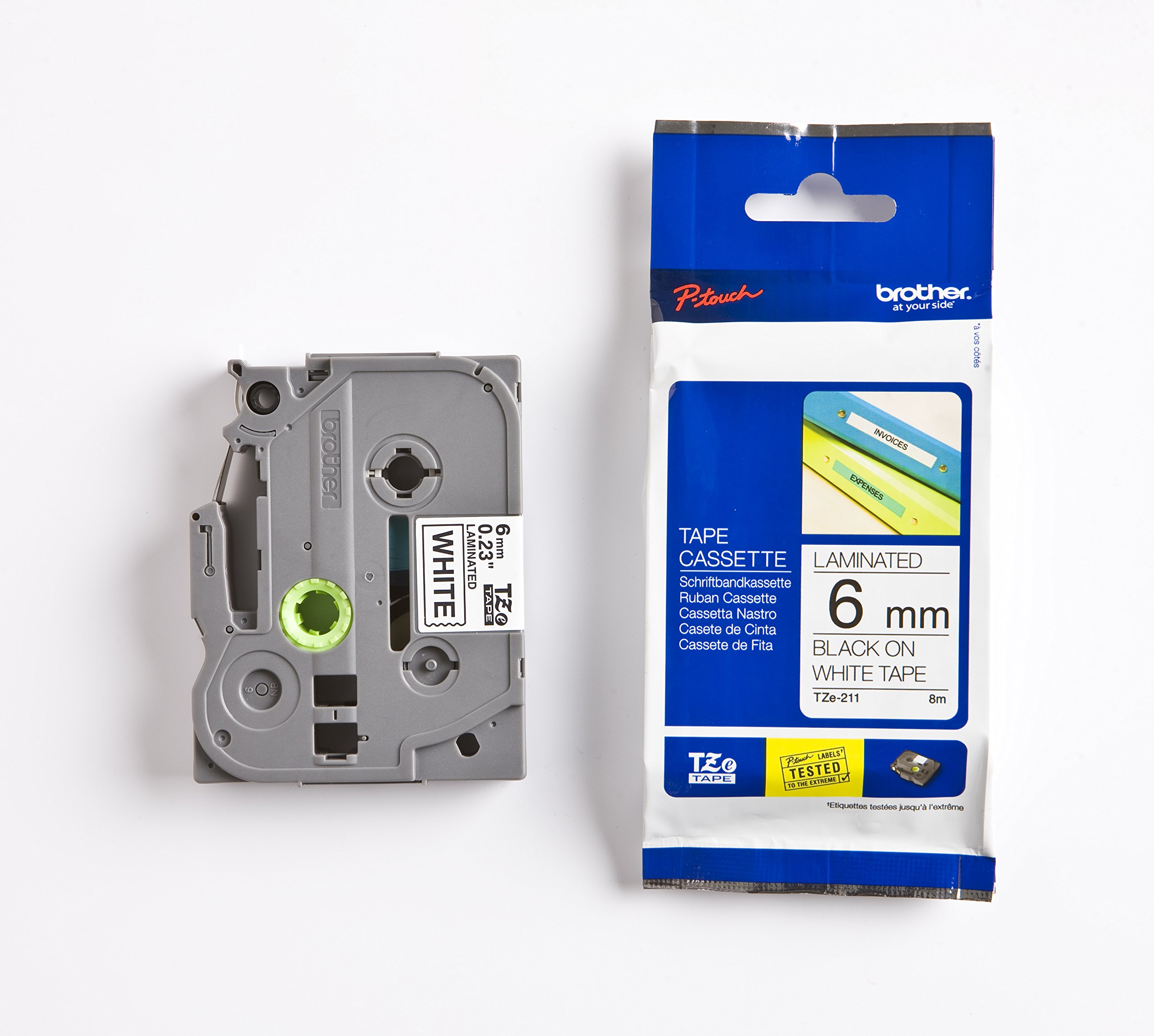 Brother TZE-211 Black ON White Laminated Tapes (TZE Series) 6mm